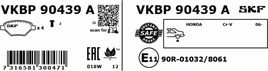 SKF VKBP 90439 A - Əyləc altlığı dəsti, əyləc diski furqanavto.az