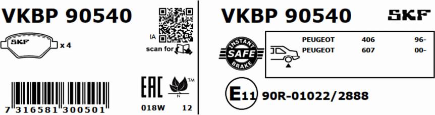 SKF VKBP 90540 - Əyləc altlığı dəsti, əyləc diski furqanavto.az