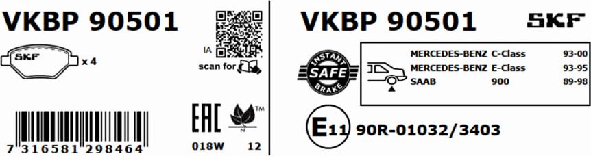 SKF VKBP 90501 - Əyləc altlığı dəsti, əyləc diski furqanavto.az