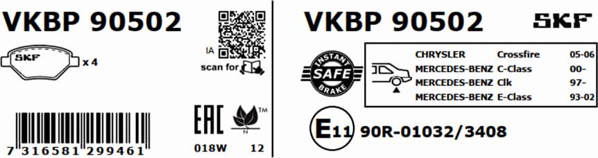 SKF VKBP 90502 - Əyləc altlığı dəsti, əyləc diski furqanavto.az