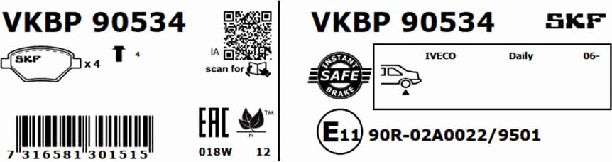 SKF VKBP 90534 - Əyləc altlığı dəsti, əyləc diski furqanavto.az