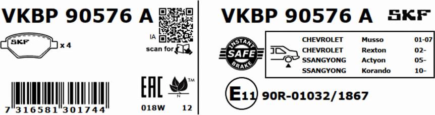 SKF VKBP 90576 A - Əyləc altlığı dəsti, əyləc diski furqanavto.az