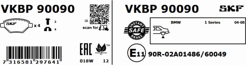 SKF VKBP 90090 - Əyləc altlığı dəsti, əyləc diski furqanavto.az