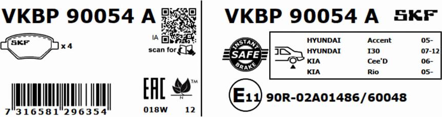 SKF VKBP 90054 A - Əyləc altlığı dəsti, əyləc diski furqanavto.az