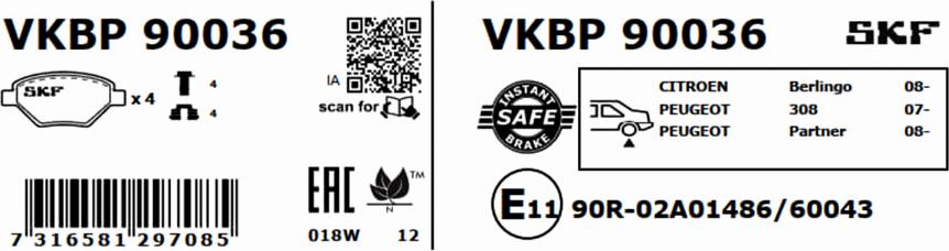 SKF VKBP 90036 - Əyləc altlığı dəsti, əyləc diski furqanavto.az