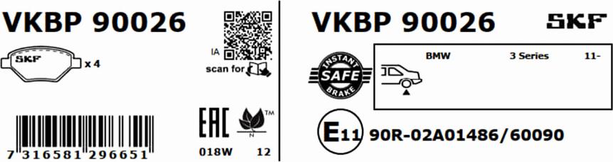 SKF VKBP 90026 - Əyləc altlığı dəsti, əyləc diski furqanavto.az