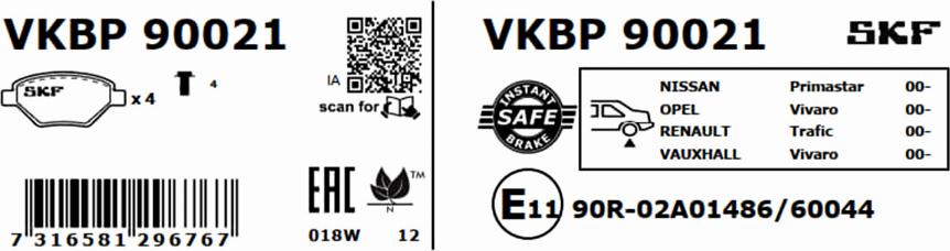 SKF VKBP 90021 - Əyləc altlığı dəsti, əyləc diski furqanavto.az