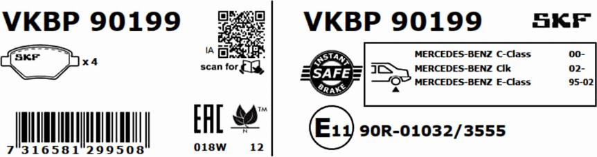 SKF VKBP 90199 - Əyləc altlığı dəsti, əyləc diski furqanavto.az