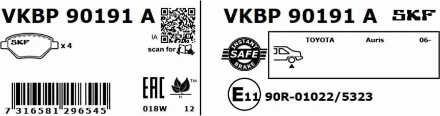 SKF VKBP 90191 A - Əyləc altlığı dəsti, əyləc diski furqanavto.az