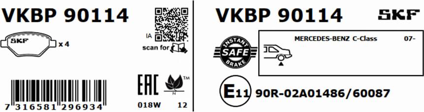 SKF VKBP 90114 - Əyləc altlığı dəsti, əyləc diski furqanavto.az