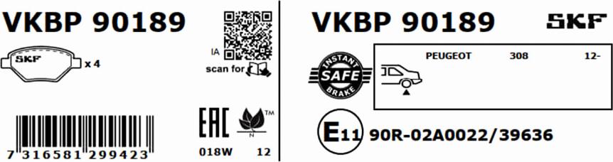 SKF VKBP 90189 - Əyləc altlığı dəsti, əyləc diski furqanavto.az