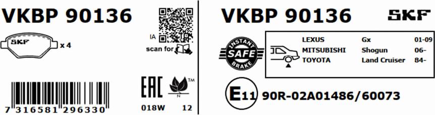SKF VKBP 90136 - Əyləc altlığı dəsti, əyləc diski furqanavto.az