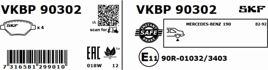 SKF VKBP 90302 - Əyləc altlığı dəsti, əyləc diski www.furqanavto.az