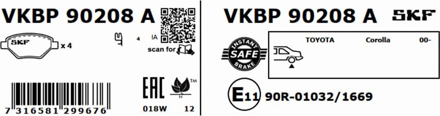 SKF VKBP 90208 A - Əyləc altlığı dəsti, əyləc diski furqanavto.az