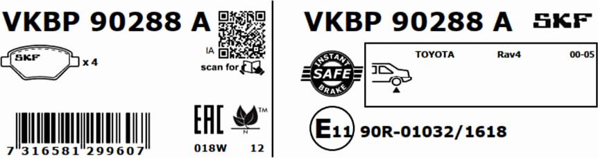 SKF VKBP 90288 A - Əyləc altlığı dəsti, əyləc diski furqanavto.az