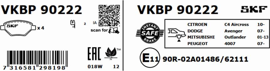 SKF VKBP 90222 - Əyləc altlığı dəsti, əyləc diski www.furqanavto.az