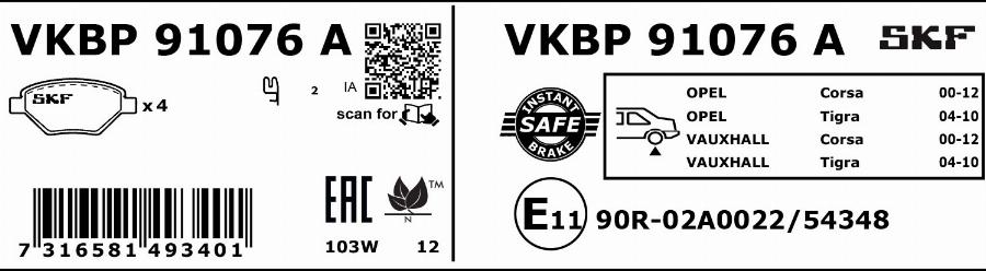 SKF VKBP 91076 A - Əyləc altlığı dəsti, əyləc diski furqanavto.az