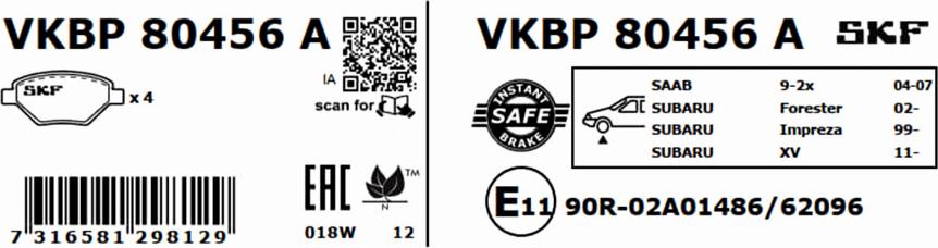 SKF VKBP 80456 A - Əyləc altlığı dəsti, əyləc diski furqanavto.az