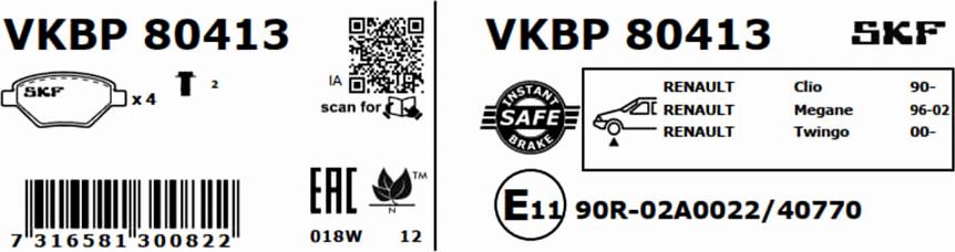 SKF VKBP 80413 - Əyləc altlığı dəsti, əyləc diski furqanavto.az