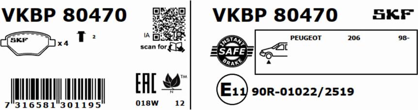 SKF VKBP 80470 - Əyləc altlığı dəsti, əyləc diski furqanavto.az