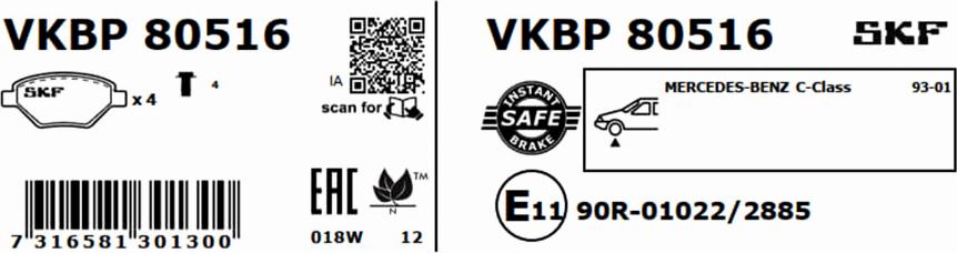 SKF VKBP 80516 - Əyləc altlığı dəsti, əyləc diski furqanavto.az