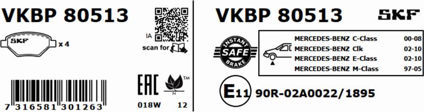 SKF VKBP 80513 - Əyləc altlığı dəsti, əyləc diski furqanavto.az