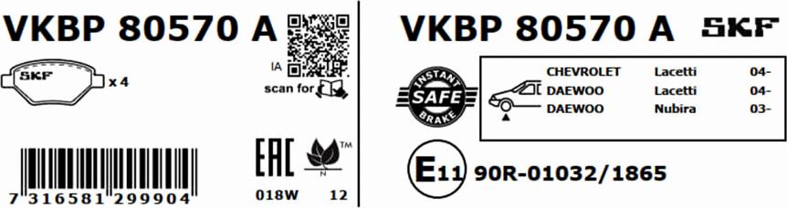 SKF VKBP 80570 A - Əyləc altlığı dəsti, əyləc diski furqanavto.az