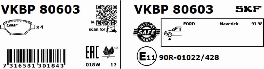 SKF VKBP 80603 - Əyləc altlığı dəsti, əyləc diski furqanavto.az