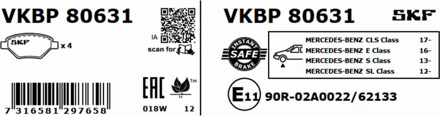 SKF VKBP 80631 - Əyləc altlığı dəsti, əyləc diski furqanavto.az