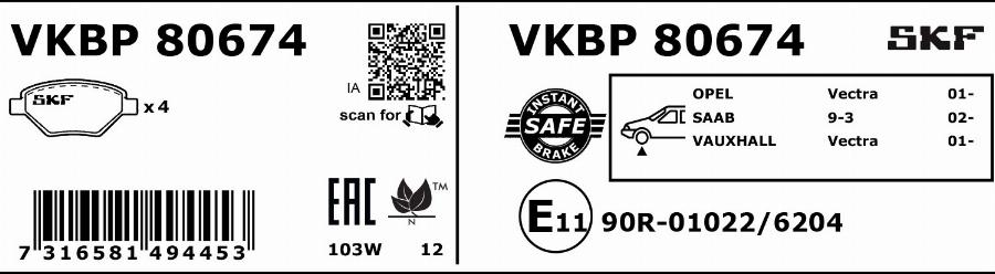 SKF VKBP 80674 - Əyləc altlığı dəsti, əyləc diski furqanavto.az