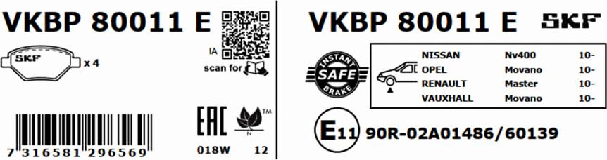 SKF VKBP 80011 E - Əyləc altlığı dəsti, əyləc diski furqanavto.az