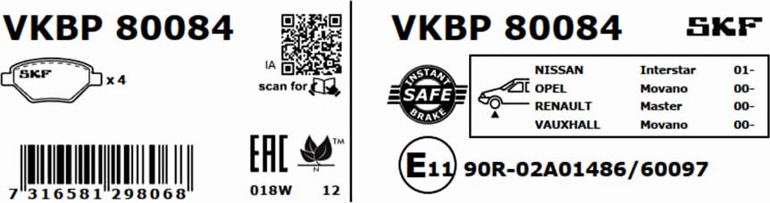 SKF VKBP 80084 - Əyləc altlığı dəsti, əyləc diski furqanavto.az