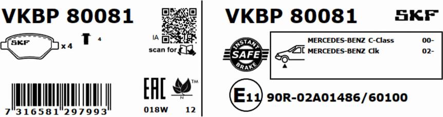 SKF VKBP 80081 - Əyləc altlığı dəsti, əyləc diski furqanavto.az