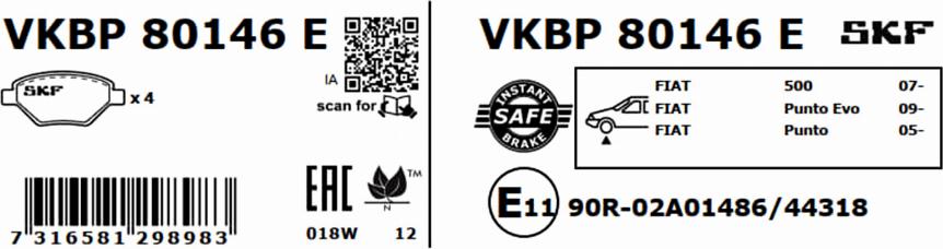 SKF VKBP 80146 E - Əyləc altlığı dəsti, əyləc diski furqanavto.az
