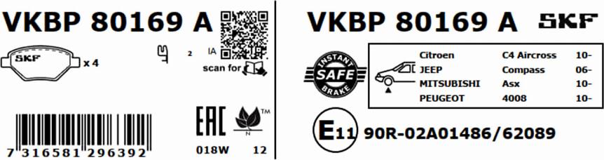 SKF VKBP 80169 A - Əyləc altlığı dəsti, əyləc diski furqanavto.az