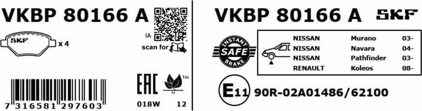 SKF VKBP 80166 A - Əyləc altlığı dəsti, əyləc diski furqanavto.az
