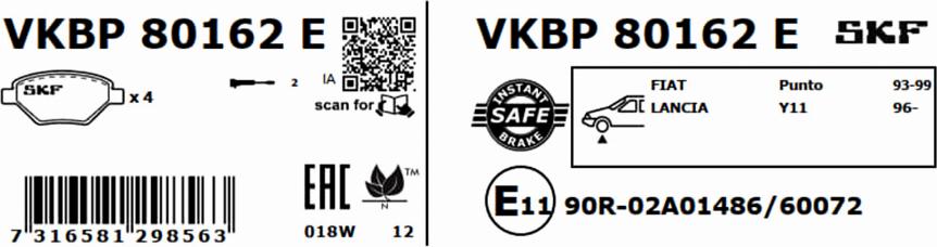 SKF VKBP 80162 E - Əyləc altlığı dəsti, əyləc diski furqanavto.az