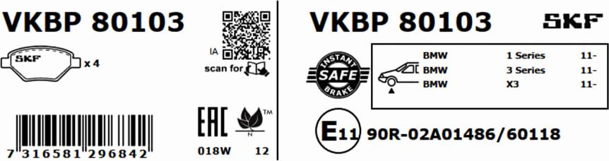 SKF VKBP 80103 - Əyləc altlığı dəsti, əyləc diski furqanavto.az