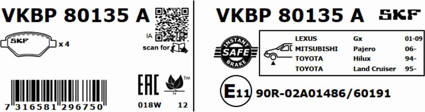 SKF VKBP 80135 A - Əyləc altlığı dəsti, əyləc diski furqanavto.az