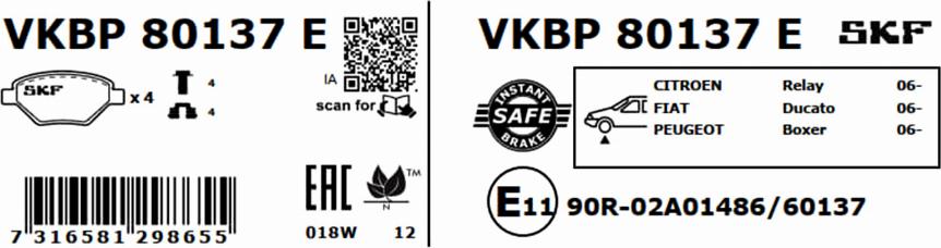 SKF VKBP 80137 E - Əyləc altlığı dəsti, əyləc diski furqanavto.az