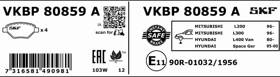 SKF VKBP 80859 A - Əyləc altlığı dəsti, əyləc diski furqanavto.az