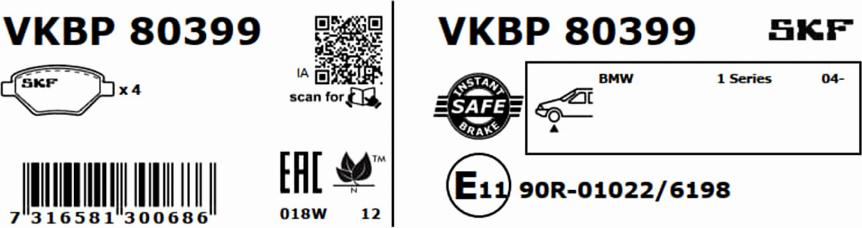 SKF VKBP 80399 - Əyləc altlığı dəsti, əyləc diski furqanavto.az