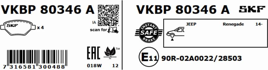 SKF VKBP 80346 A - Əyləc altlığı dəsti, əyləc diski furqanavto.az