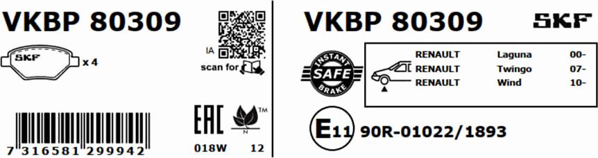 SKF VKBP 80309 - Əyləc altlığı dəsti, əyləc diski furqanavto.az