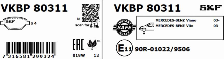 SKF VKBP 80311 - Əyləc altlığı dəsti, əyləc diski furqanavto.az