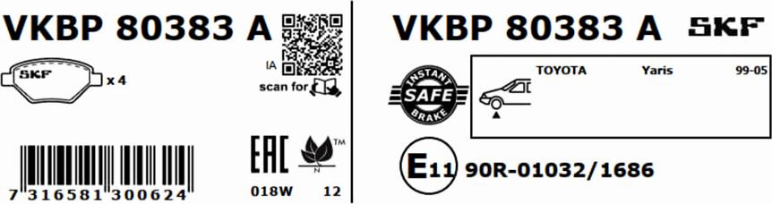 SKF VKBP 80383 A - Əyləc altlığı dəsti, əyləc diski furqanavto.az