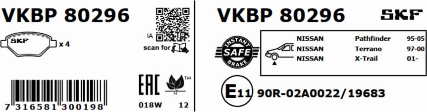 SKF VKBP 80296 - Əyləc altlığı dəsti, əyləc diski furqanavto.az