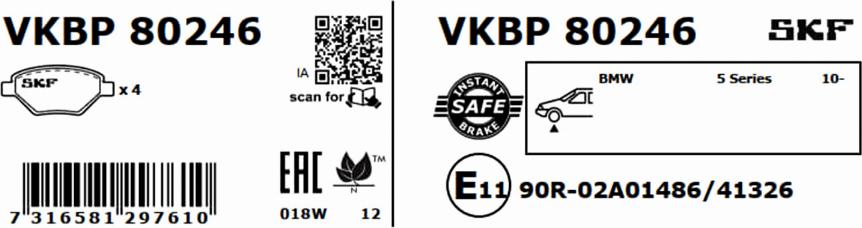 SKF VKBP 80246 - Əyləc altlığı dəsti, əyləc diski furqanavto.az