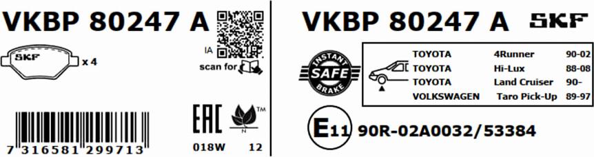 SKF VKBP 80247 A - Əyləc altlığı dəsti, əyləc diski furqanavto.az