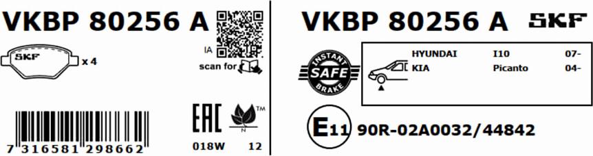 SKF VKBP 80256 A - Əyləc altlığı dəsti, əyləc diski furqanavto.az